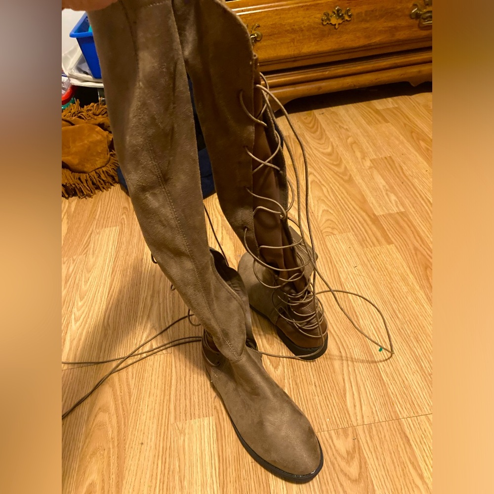 Sexy knee high lace up flat boots